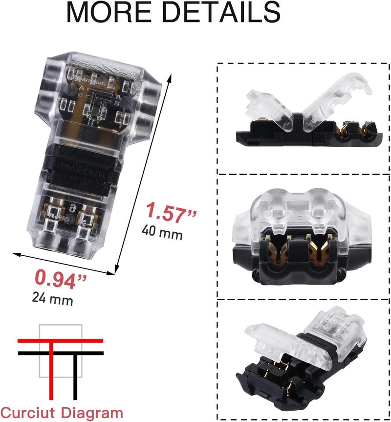 Brightfour Low Voltage Wire Connectors 3 Way 2 Pins, T Tap 16-18 AWG, No Wire Stripping 12 Pack - Image 4